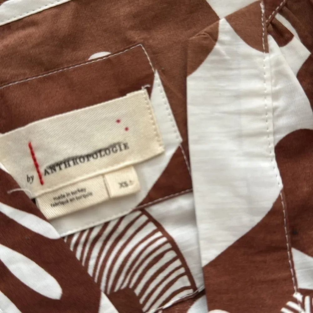 Anthropologie Brown and White Leaf Print Dress Somerset Maxi Dress